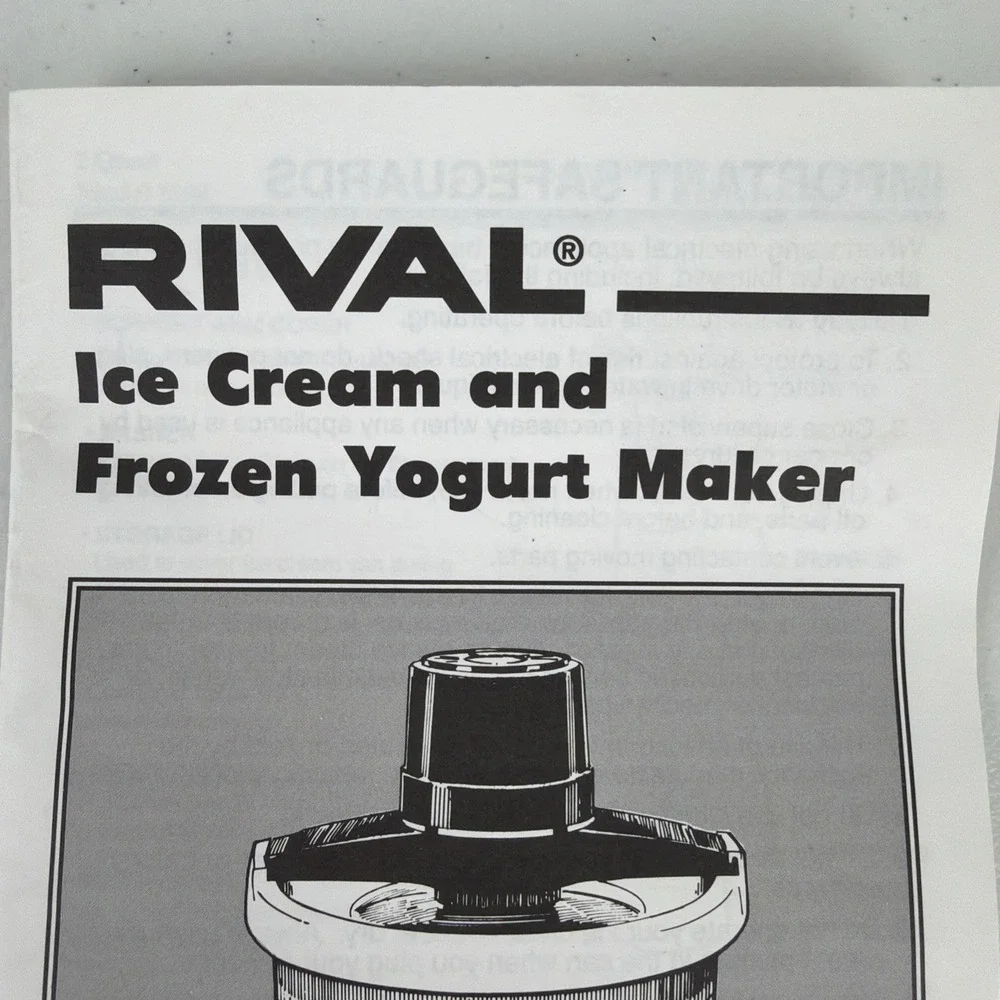 Rival Ice Cream And Frozen Yogurt Maker Instructions And Recipe Booklet All
